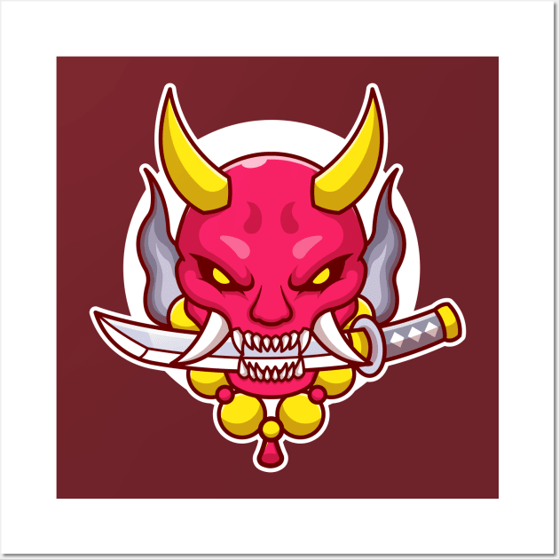 Oni Mask With Sword Cartoon Wall Art by Catalyst Labs